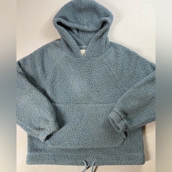 American Eagle Outfitters Tops - American Eagle Sweater Womens Size Small Blue Sherpa Fleece Hoodie Pullover